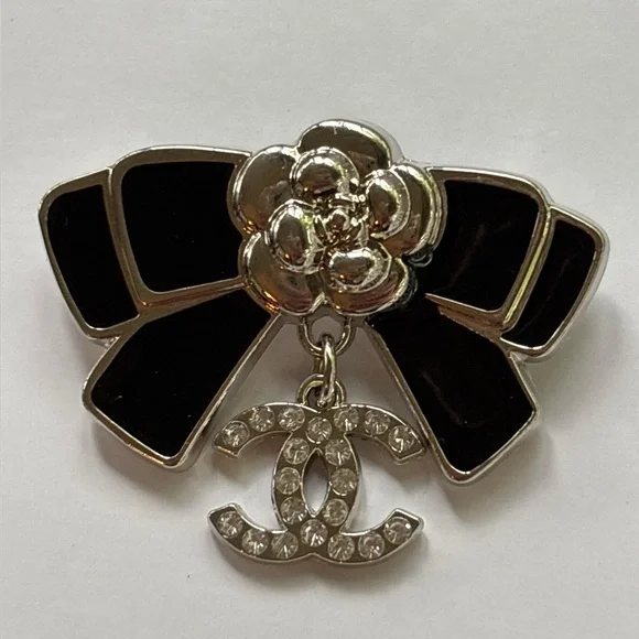 Chanel Camellia Bow Black Pin Brooch 21C - Picture 4 of 9